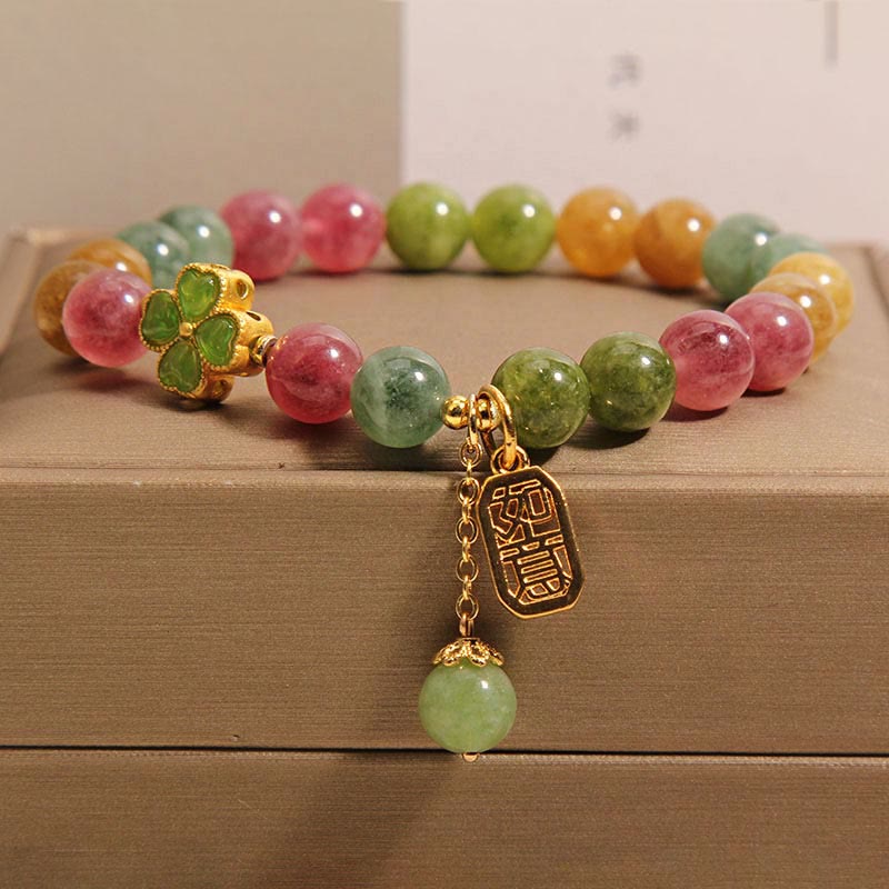 KarmaRipple's Tourmaline Jade Colorful Four-leaf Clover Positive Bracelet p1
