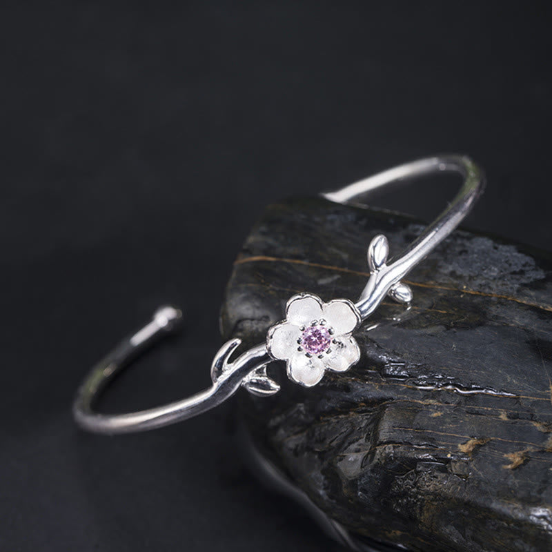 KarmaRipple's 925 Sterling Silver Cherry Blossom Fortune Bracelet Bangle p1