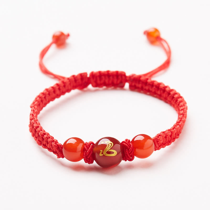 KarmaRipple's Authentic Red Agate Chinese Zodiac Red String Woven Protection Fortune Bracelet p1