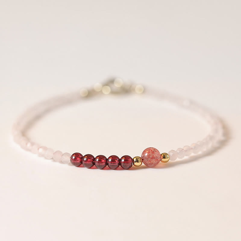 KarmaRipple's 2mm Rose Quartz Garnet Strawberry Quartz Ultra-Thin Beadwork Balancing Energy Bracelet p1