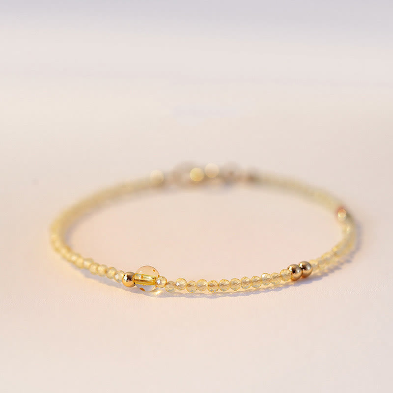 KarmaRipple's 2mm Ultra-thin Citrine 14K Gold Plated Bronze Beadwork Protection Bracelet p1
