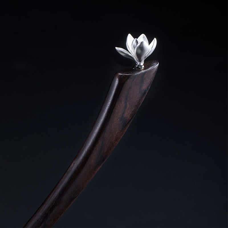 KarmaRipple's 925 Sterling Silver Classical Ebony Magnolia Flower Blessing Hairpin p1