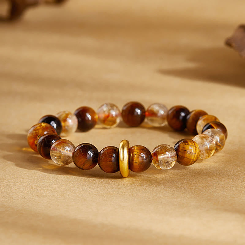 KarmaRipple's 999 Sterling Silver Authentic Citrine Tiger Eye Peace Buckle Protection Bracelet p1