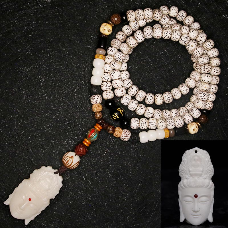 KarmaRipple's 108 Mala Beadwork Bodhi Seed Yak Bone Avalokitesvara Fortunate Pixiu Guan Gong Buddha Demon Peace Tassel Bracelet p1