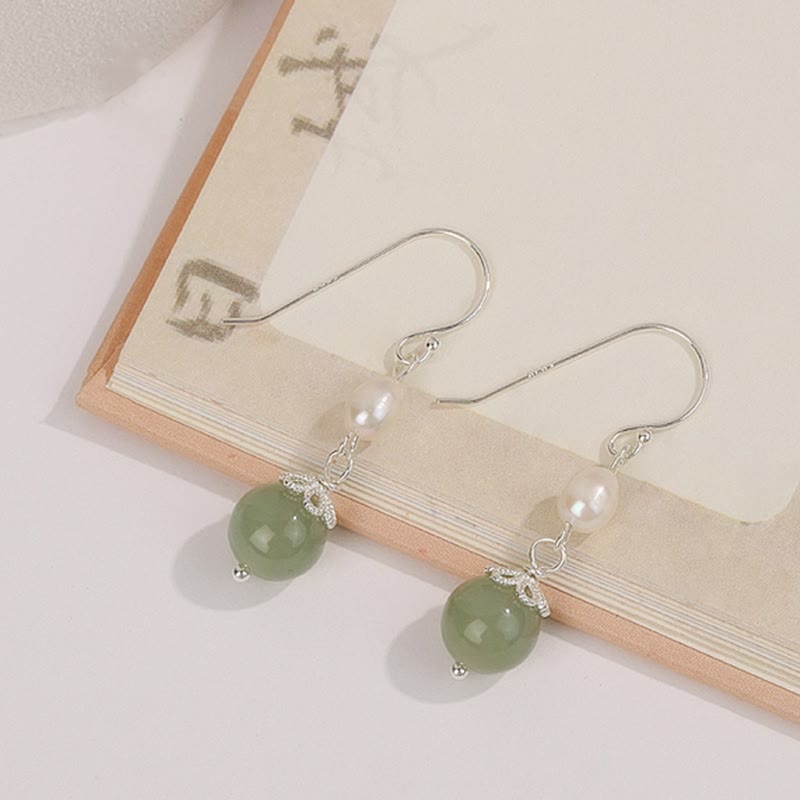 KarmaRipple's 925 Sterling Silver Authentic Pearl Jade Wisdom Earrings p1