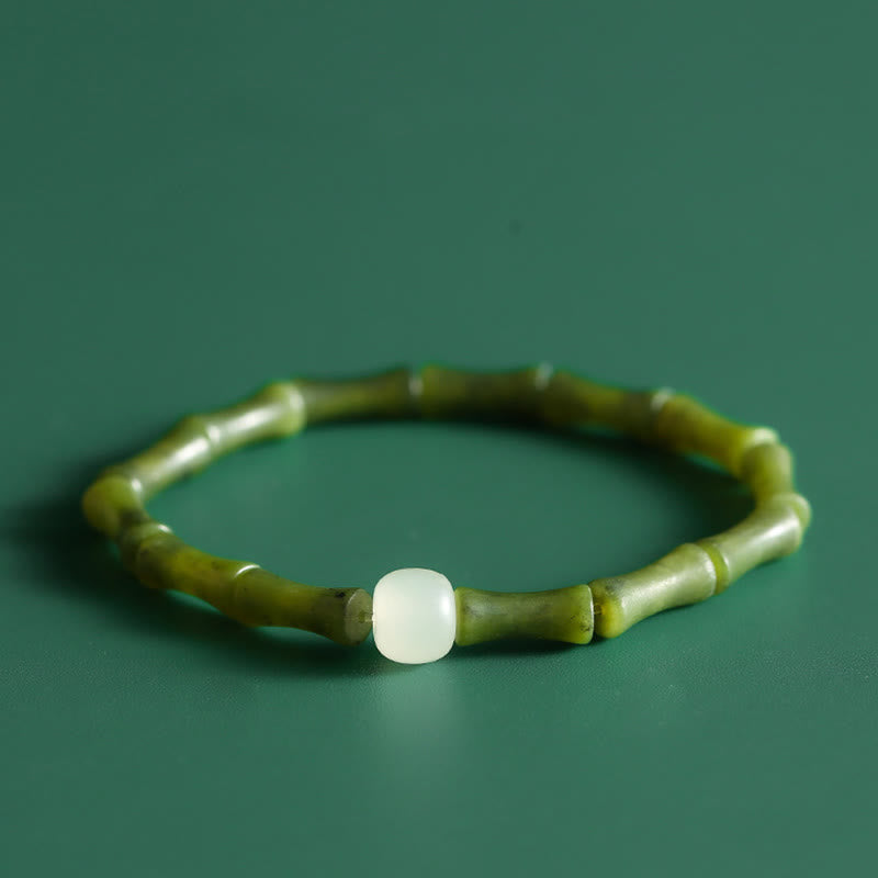 KarmaRipple's Green Bamboo Jade Pattern Fortune Abundance Bracelet p1