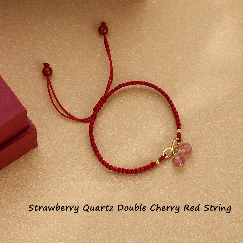 KarmaRipple's Strawberry Quartz Gemstone Endless Weave Love Balancing Red String Weave Bracelet p1