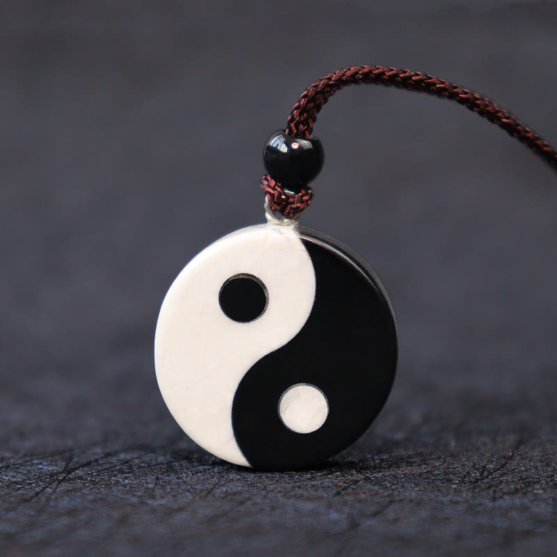KarmaRipple's Authentic Black Obsidian Ivory Turquoise Yin Yang Fulfilment Strength Pendant Necklace p1