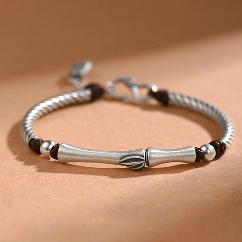 KarmaRipple's 999 Sterling Silver Bamboo Pattern Cicada Fortune Wealth Bracelet p1