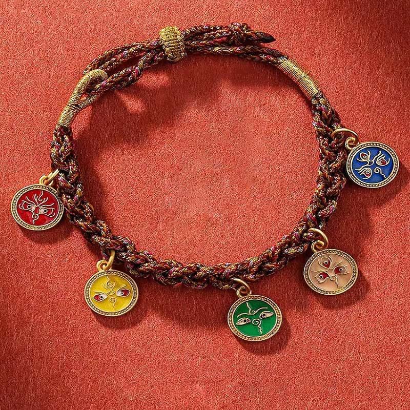 KarmaRipple's Tibetan Five God Of Wealth Thangka Fortune Braid String Bracelet p1