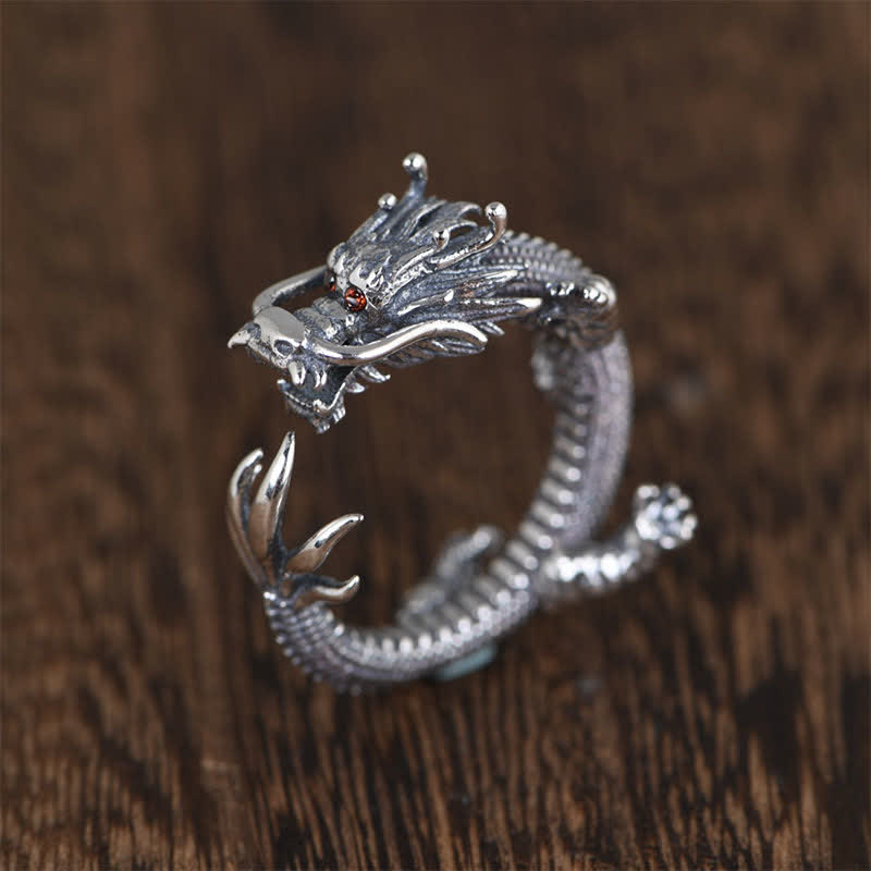 KarmaRipple's 925 Sterling Silver Dragon Fortune Protection Ring p1