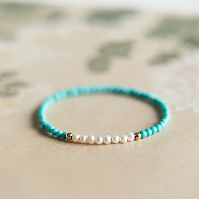 KarmaRipple's 925 Sterling Silver Authentic Turquoise Pearl Beaded Bracelet p21