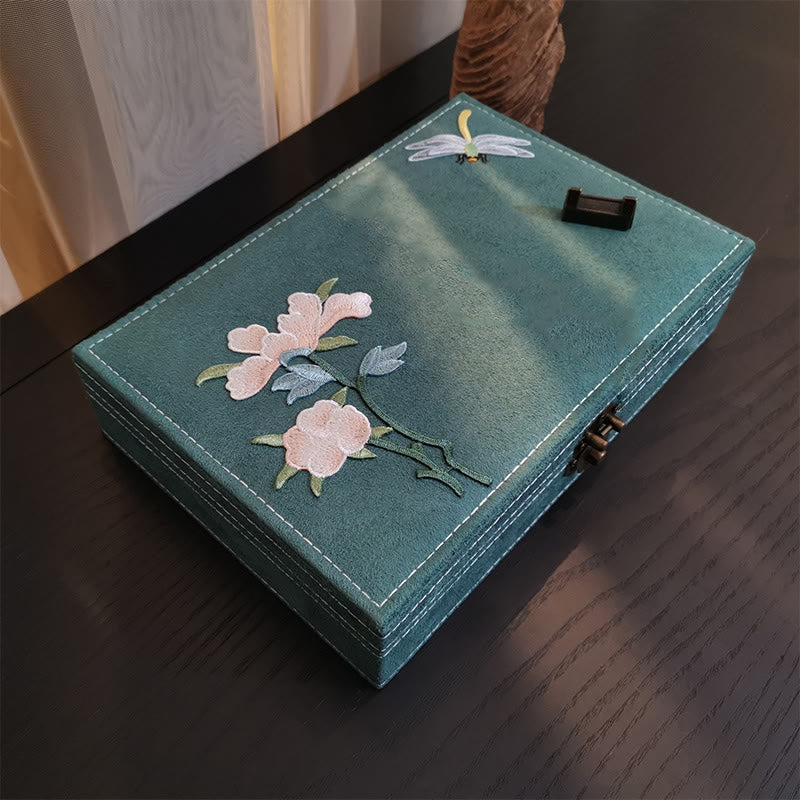 KarmaRipple's Flowers Dragonfly Jewelry Box Organizer Single Layer Jewelry Storage Box Flannel Box p1