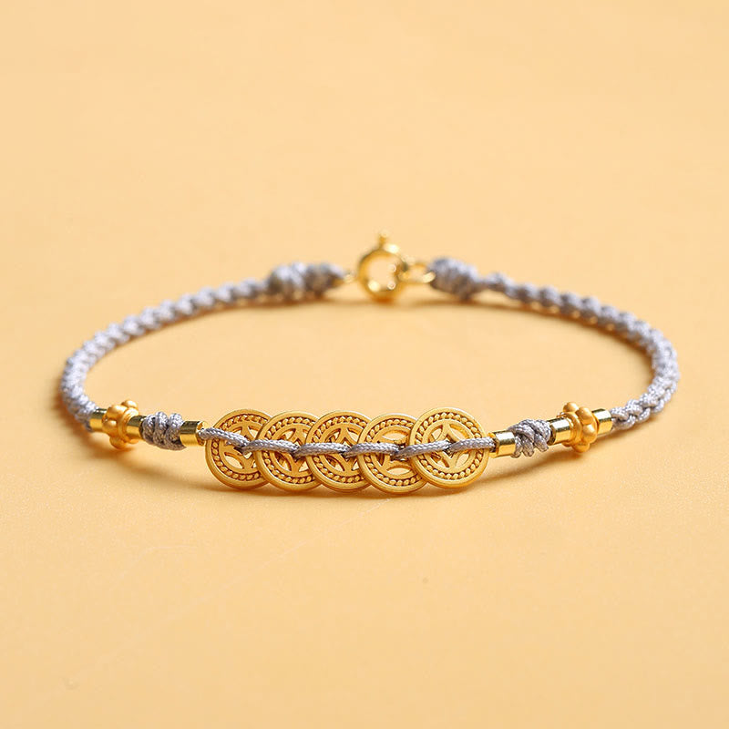 KarmaRipple's Bronze Coin Fortune Tree Pearl Fortune Blue Rope Woven Bracelet p1