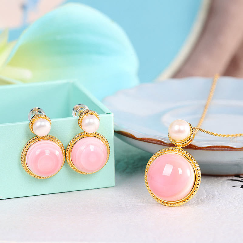 KarmaRipple's 925 Sterling Silver Queen Conch Shell Pearl Fortune Blessing Earrings Pendant Necklace Jewelry Set p1