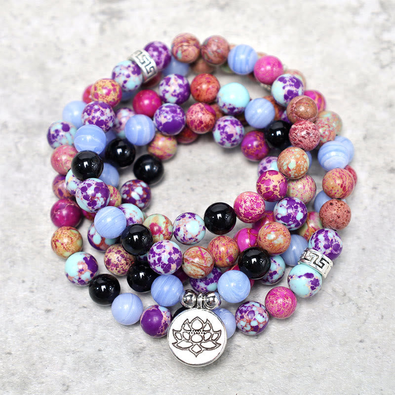 KarmaRipple's Authentic Purple Miano Real Stone Lotus Mala p1