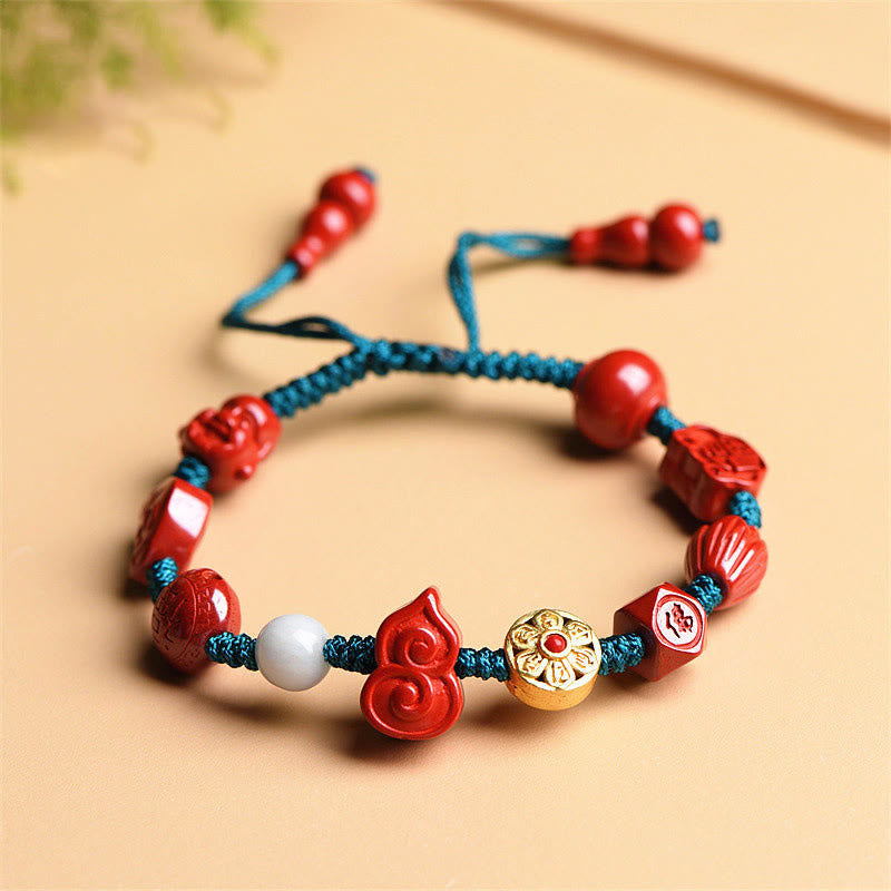 KarmaRipple's Authentic Cinnabar Gourd Om Mani Padme Hum Laughing Buddha Blessing String Bracelet p1