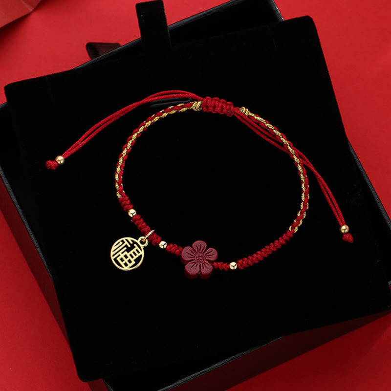 KarmaRipple's Cinnabar Flower Fu Character Blessing Woven String Bracelet p1