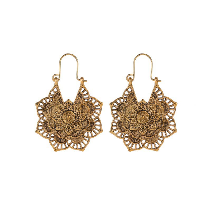 KarmaRipple's Tibetan Lotus Engraving Bronze Blessing Drop Earrings p1