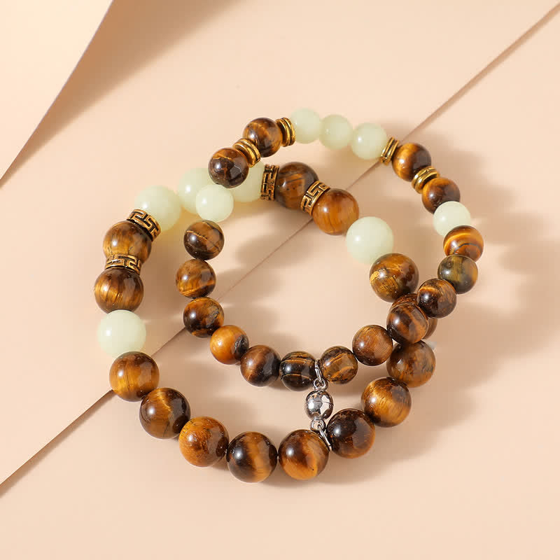 KarmaRipple's 2Pcs Tiger Eye Glowstone Luminous Bead Protection Pair Bracelet p1