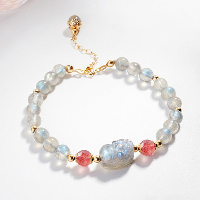 KarmaRipple's Moonstone Strawberry Quartz PiXiu Balancing Bracelet p1