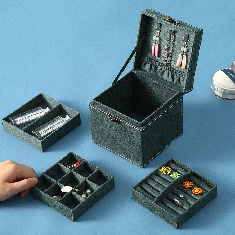 KarmaRipple's Jewelry Box Organizer Three-Layer Jewelry Storage Box Flannel Gift Box p1