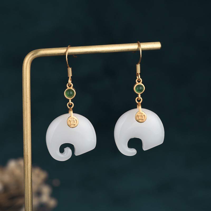 KarmaRipple's FengShui Elephant Ivory Jade Fortune Earrings p1