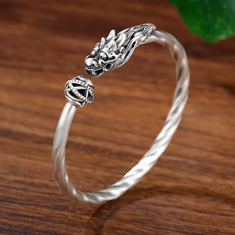 KarmaRipple's 999 Sterling Silver Year of the Dragon Fortune Strength Metal Cuff Bracelet Bangle p1