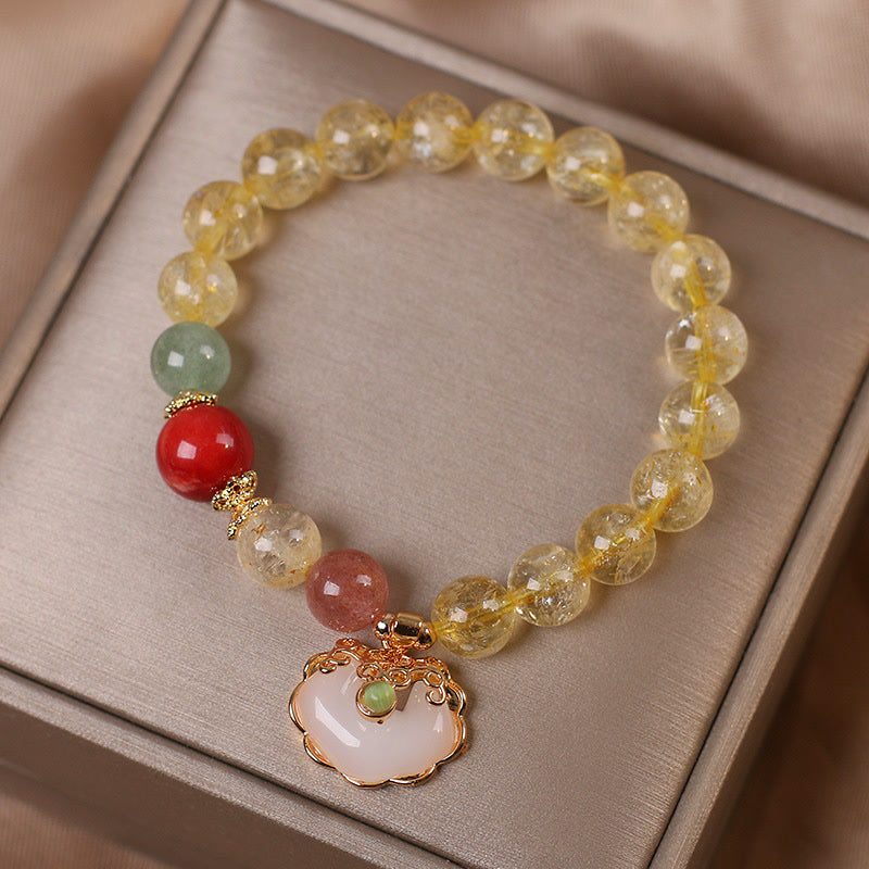 KarmaRipple's Authentic Citrine Ivory Jade Strawberry Quartz Protection Talisman Bracelet p4