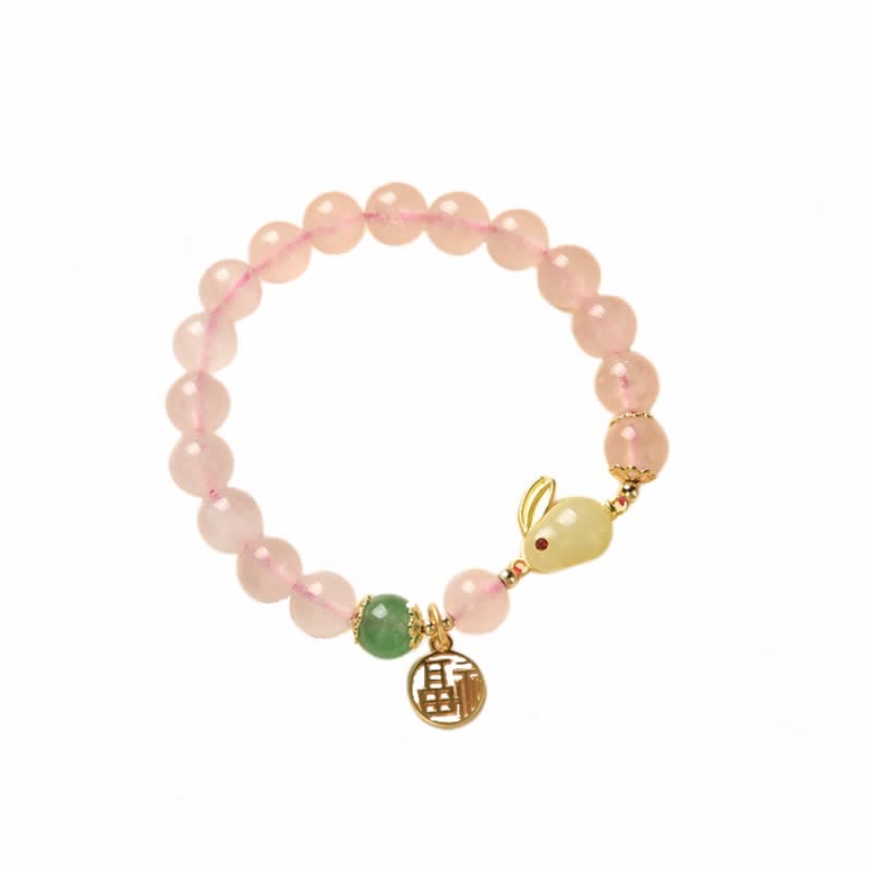 KarmaRipple's Year of the Rabbit Authentic Pink Gemstone Green Agate Bunny Love Happiness Bracelet p8