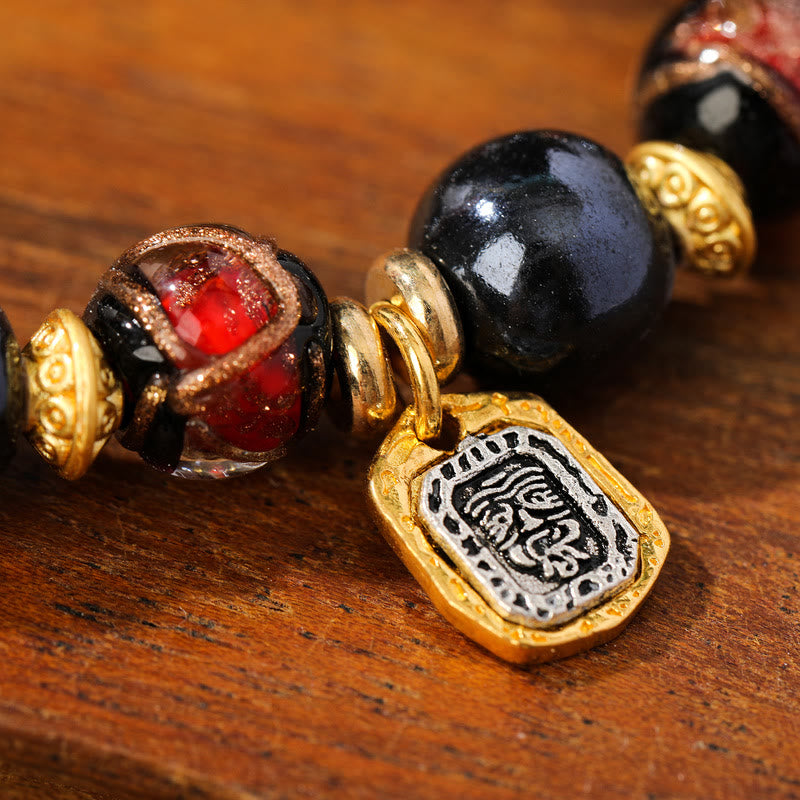 KarmaRipple's Tibetan Zakiram Goddess of Wealth Liuli Glass Incense Ash Porcelain Bead Fortune Bracelet p9