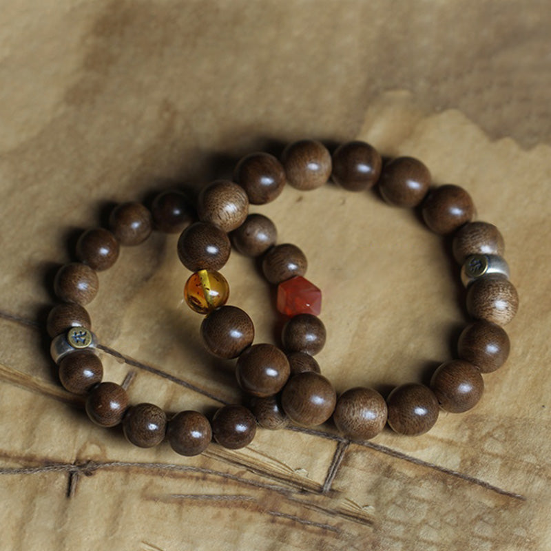 KarmaRipple's Chinese Zodiac Natal Buddha Kalimantan Agarwood Red Agate Amber 925 Sterling Silver Bracelet p15