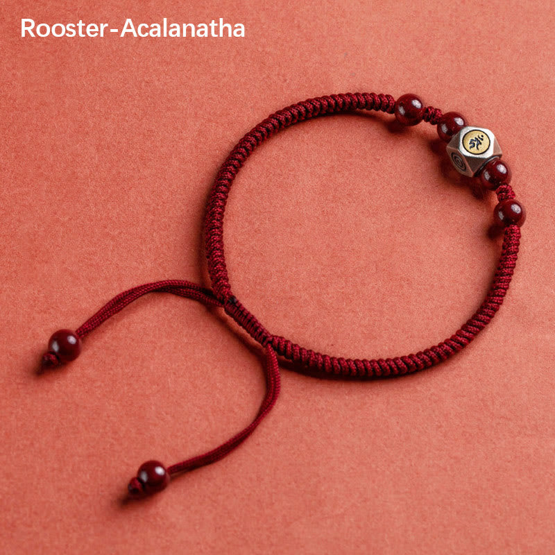 KarmaRipple's 925 Sterling Silver Chinese Zodiac Natal Buddha Cinnabar Calm Bracelet p50