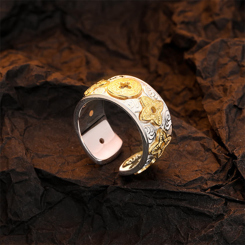 KarmaRipple's 925 Sterling Silver Vintage Tang Dynasty Flower Design Fortune Ring p3