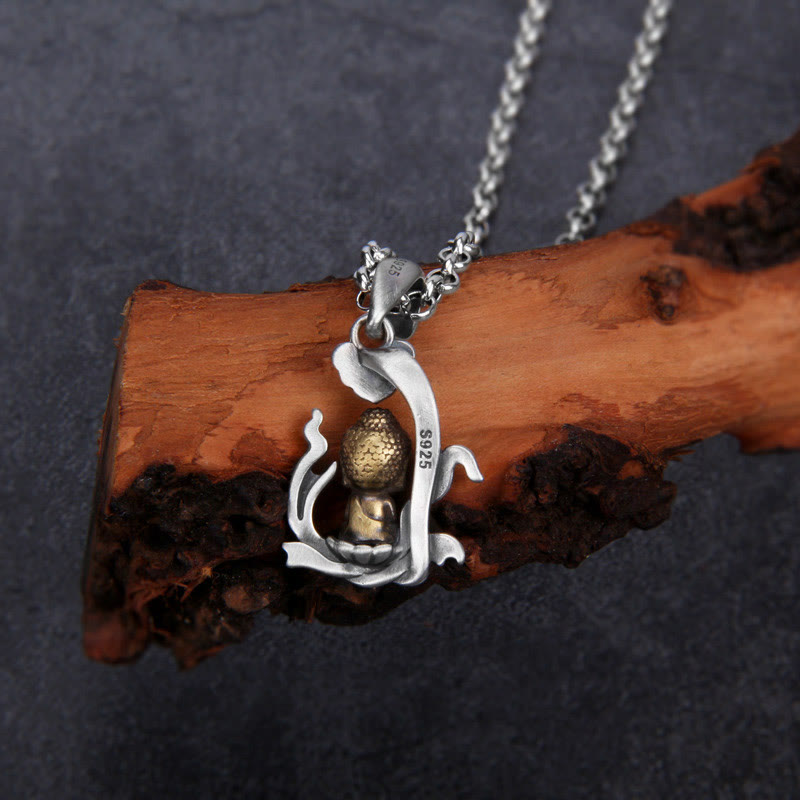 KarmaRipple's 925 Sterling Silver Zen Buddha Ruyi Handle Compassion Pendant Necklace p3
