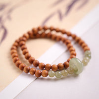 KarmaRipple's Sandalwood Hetian Jade Protection Double Wrap Bracelet