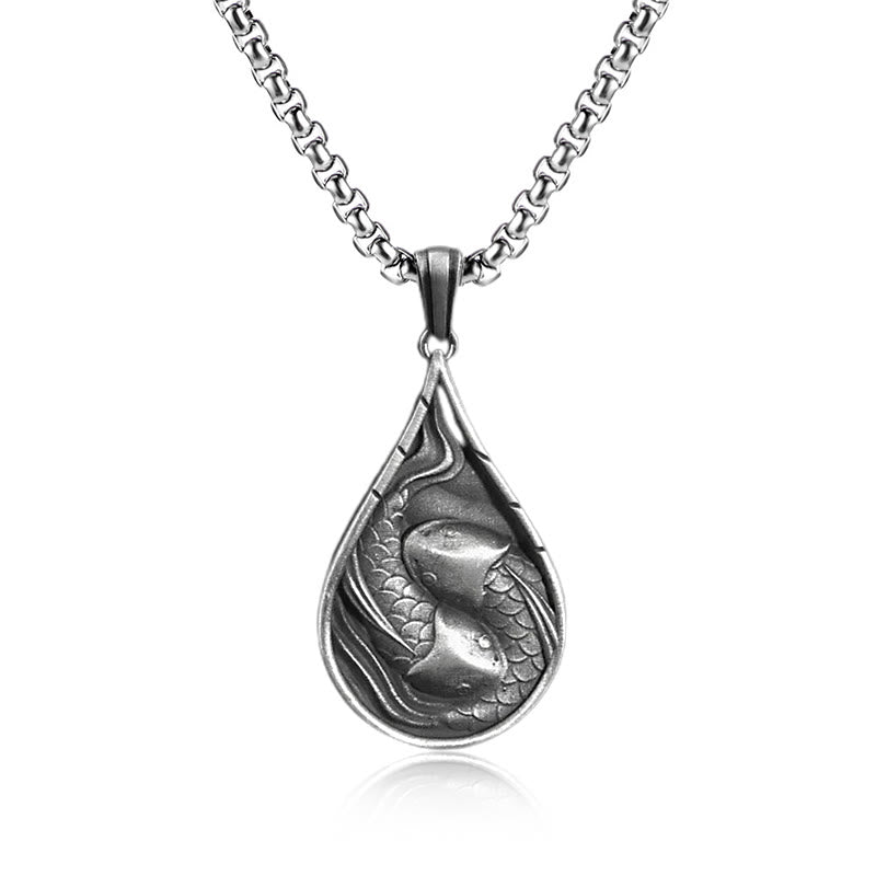 KarmaRipple's Double Fortunate Koi Fish Prosperity Pure Tin Water Drop Pattern Pendant Necklace p6