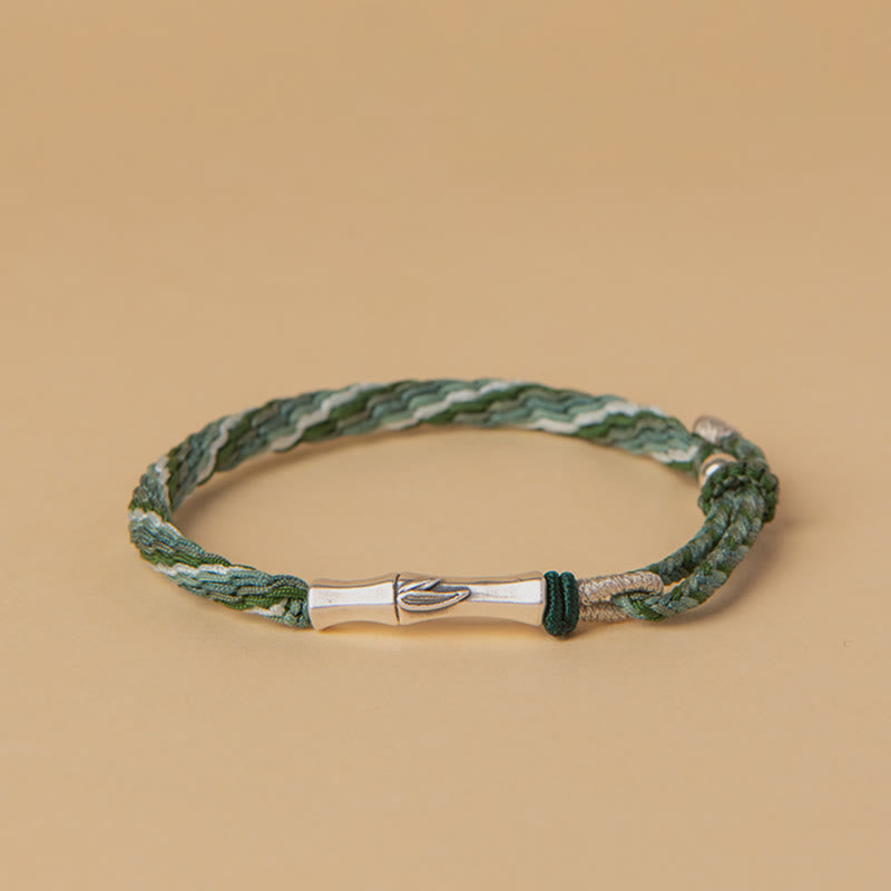 KarmaRipple's 925 Sterling Silver Bamboo Reincarnation Weave Fortune Protection String Bracelet p1