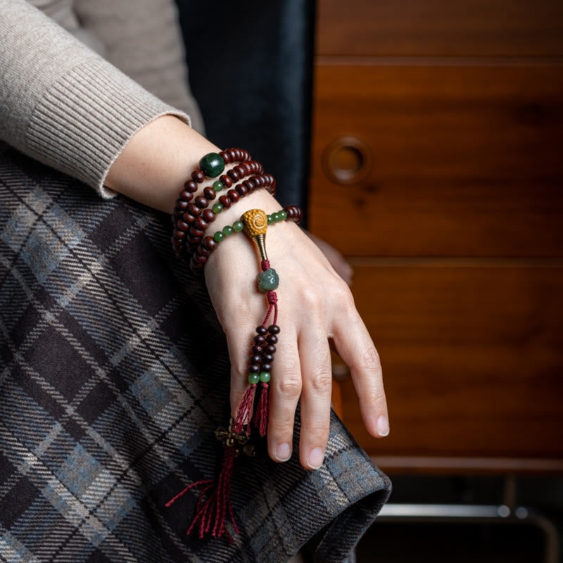 KarmaRipple's Authentic Tibet 108 Mala Beadwork Purple Bodhi Seed Hetian Cyan Jade Bronze Dorje Peace Bracelet p12