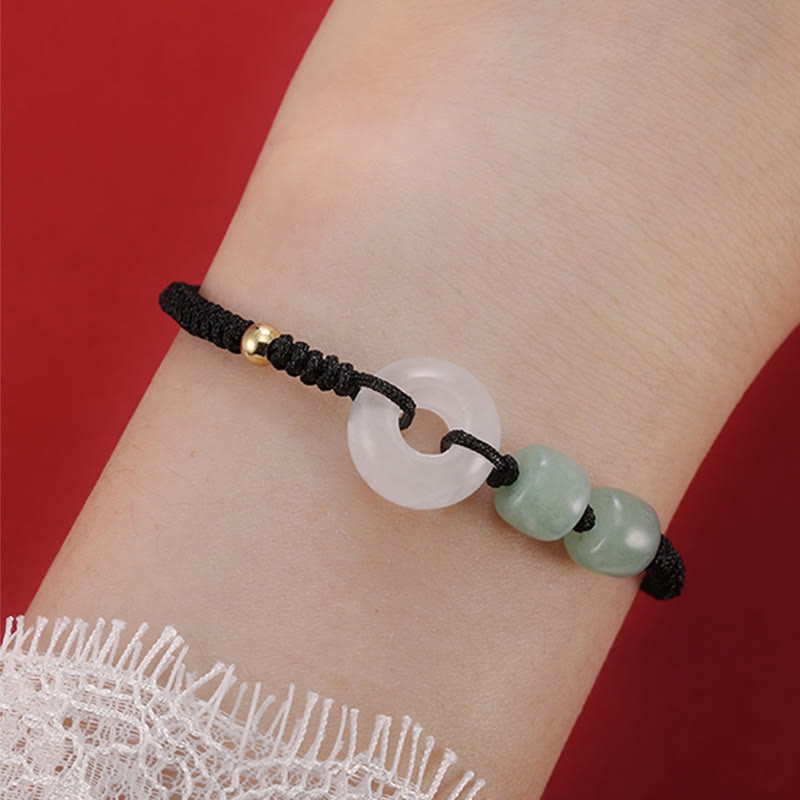 KarmaRipple's 2Pcs Green Aventurine Ivory Jade Peace Buckle Fortune Woven Pair Bracelet p15