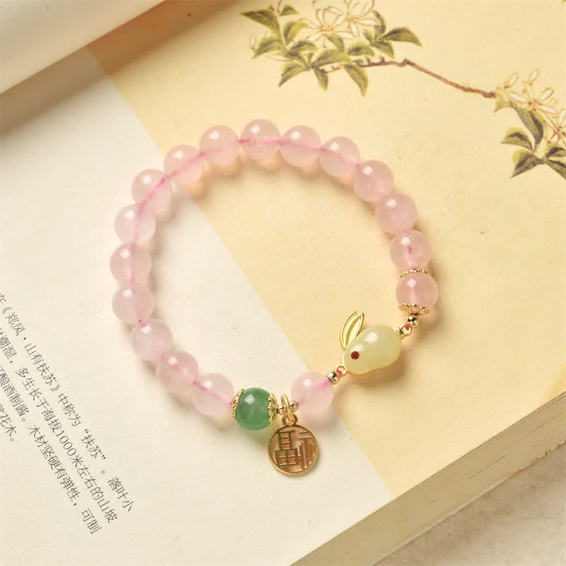 KarmaRipple's Year of the Rabbit Authentic Pink Gemstone Green Agate Bunny Love Happiness Bracelet p6