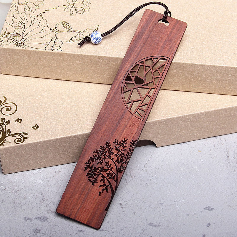 KarmaRipple's The Tree of Life Ebony Wood Small Leaf Red Sandalwood Bookmarks With Gift Box p2