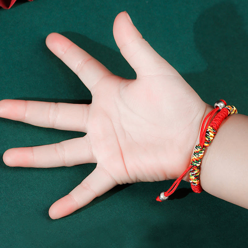 KarmaRipple's 925 Sterling Silver Chinese Lock Talisman Multicolored Red String Protection Handmade Woven Kids Bracelet p7