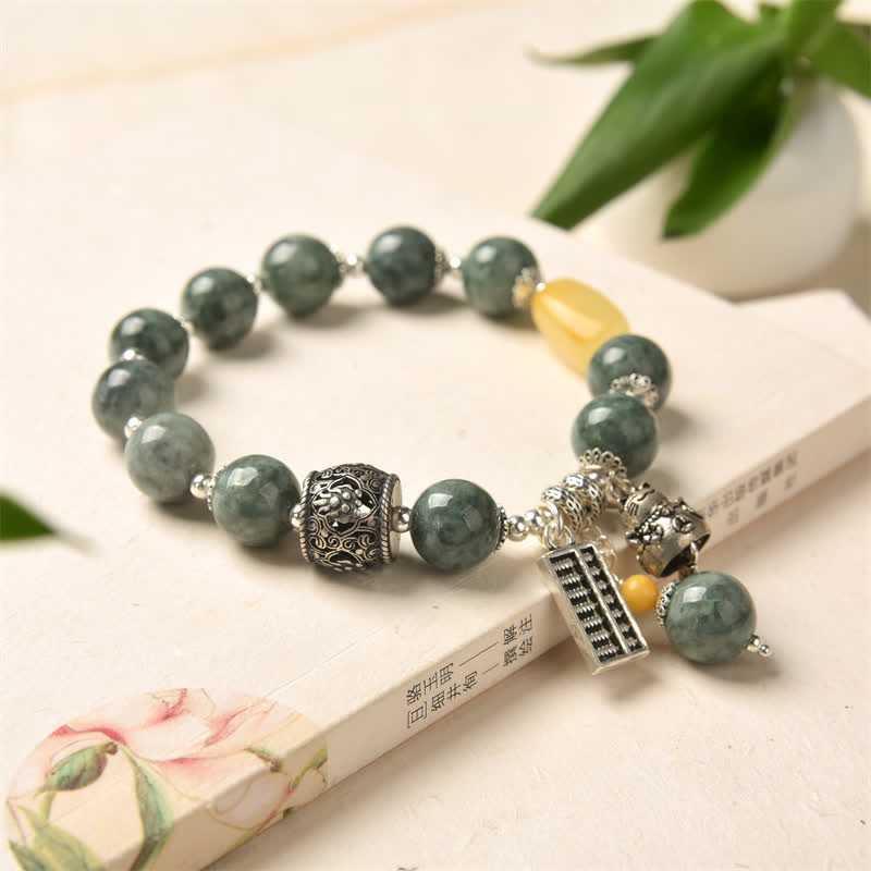 KarmaRipple's 925 Sterling Silver Cyan Jade Amber Abacus Fortunate Cat Success Bracelet p5