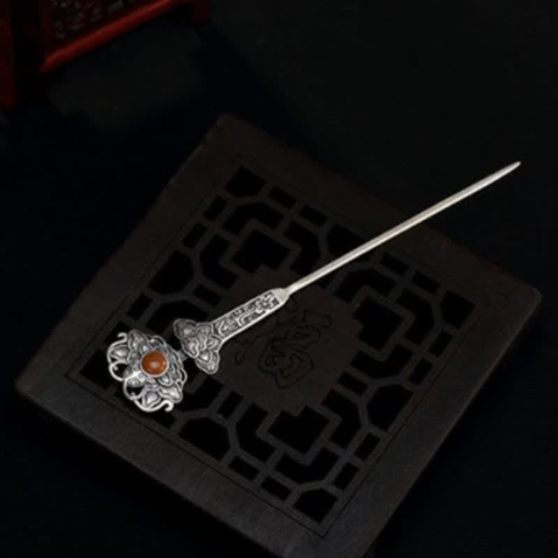 KarmaRipple's Red Agate Peony Flower Confidence Hairpin p7