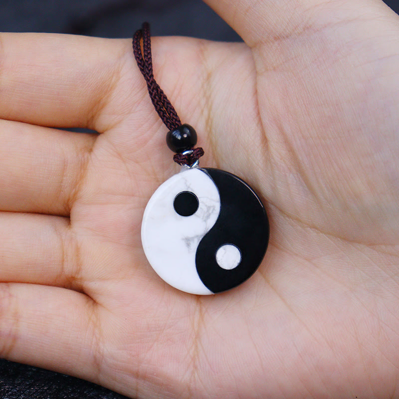 KarmaRipple's Authentic Black Obsidian Ivory Turquoise Yin Yang Fulfilment Strength Pendant Necklace p7