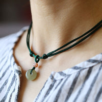 KarmaRipple's Authentic Round Jade Peace Buckle Lotus Abundance String Pendant Necklace