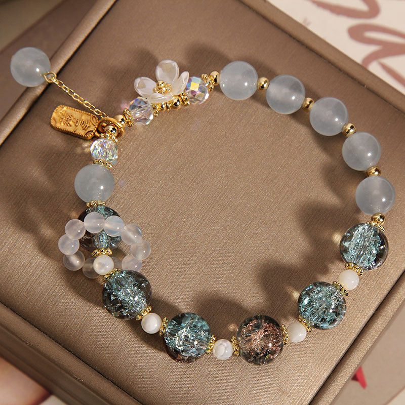 KarmaRipple's Authentic Blue Gemstone Amethyst Chalcedony Flower Balancing Bracelet p7
