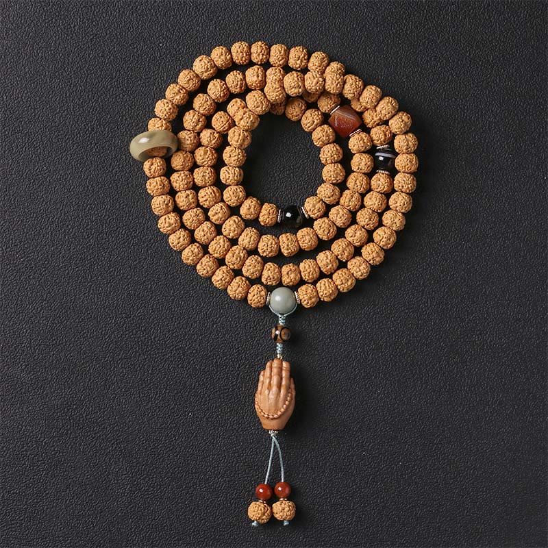 KarmaRipple's Bodhi Seed Three-eyed Dzi Bead Buddha Hand Talisman Wealth Bracelet p30