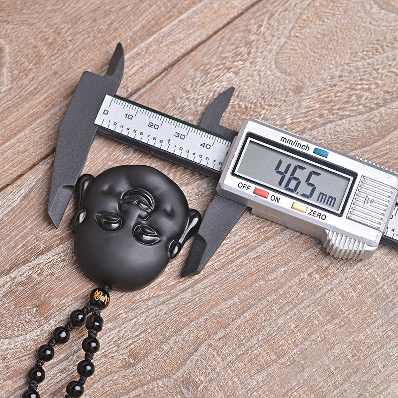 KarmaRipple's Authentic Black Obsidian Laughing Buddha Purification Pendant Necklace p7